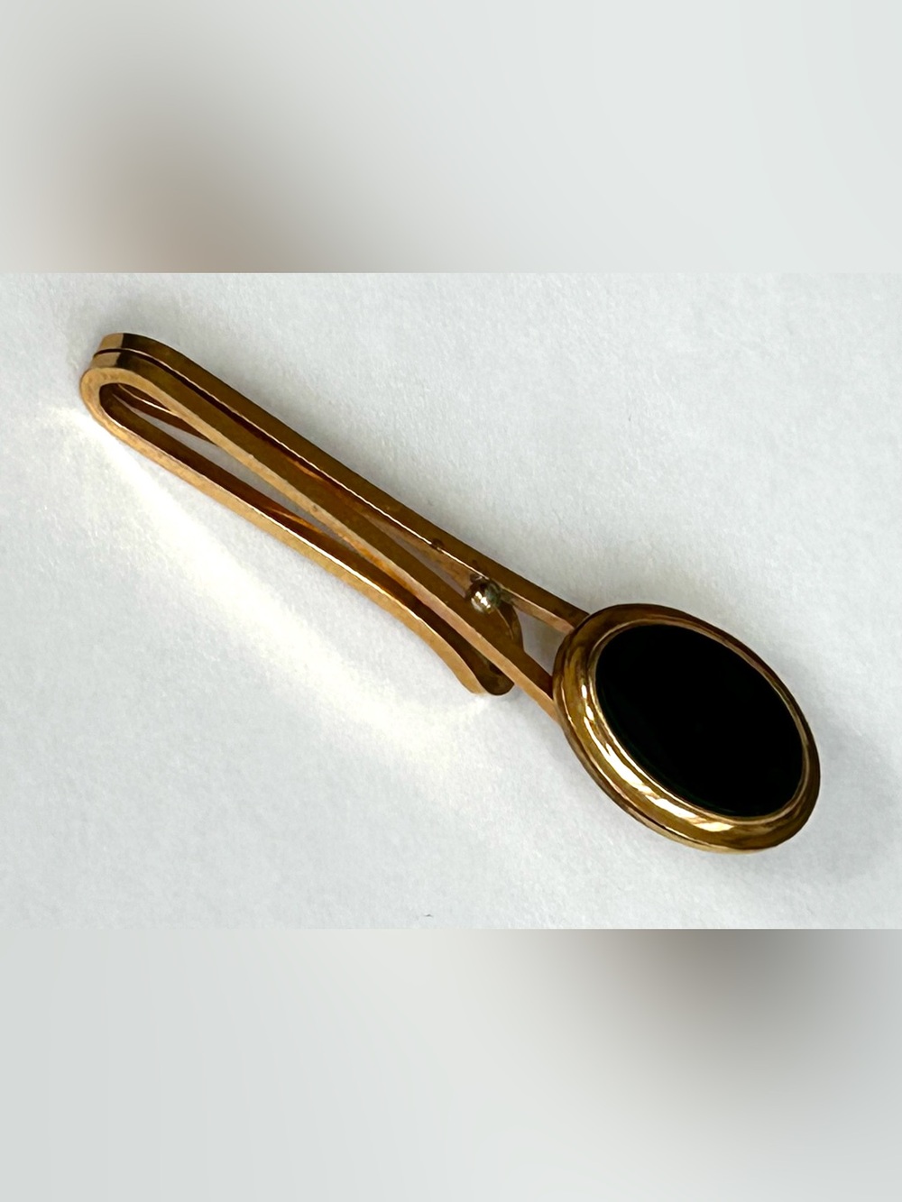 La Mode Gold Filled Tie Clip with Black Oval Accent